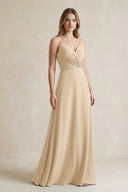 Chiffon A-Line Ruched Cami Strap Bridesmaid Dress  in Champagne | KISSBRIDAL