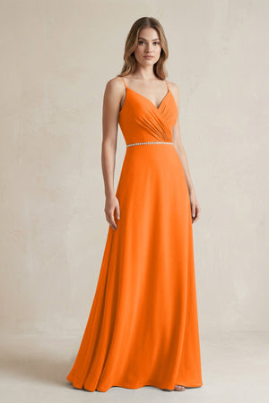 Chiffon A - Line Ruched Cami Strap Bridesmaid Dress in Cinnamon - SHE IS ME Bridesmaid Dresses