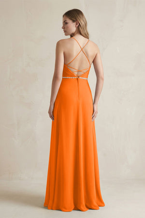 Chiffon A - Line Ruched Cami Strap Bridesmaid Dress in Cinnamon - SHE IS ME Bridesmaid Dresses
