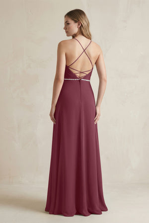 Chiffon A-Line Ruched Cami Strap Bridesmaid Dress  in Desert Rose (2) | KISSBRIDAL