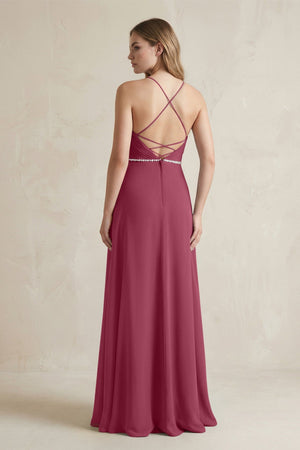 Chiffon A - Line Ruched Cami Strap Bridesmaid Dress in Desert Rose - SHE IS ME Bridesmaid Dresses