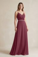 Chiffon A-Line Ruched Cami Strap Bridesmaid Dress  in Desert Rose | KISSBRIDAL