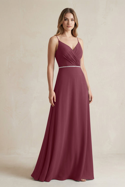 Chiffon A-Line Ruched Cami Strap Bridesmaid Dress  in Desert Rose | KISSBRIDAL