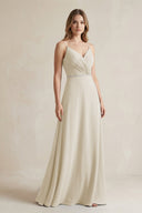 Chiffon A - Line Ruched Cami Strap Bridesmaid Dress in Dove Gray - SHE IS ME Bridesmaid Dresses