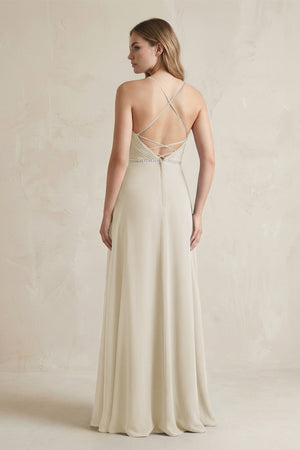 Chiffon A - Line Ruched Cami Strap Bridesmaid Dress in Dove Gray - SHE IS ME Bridesmaid Dresses