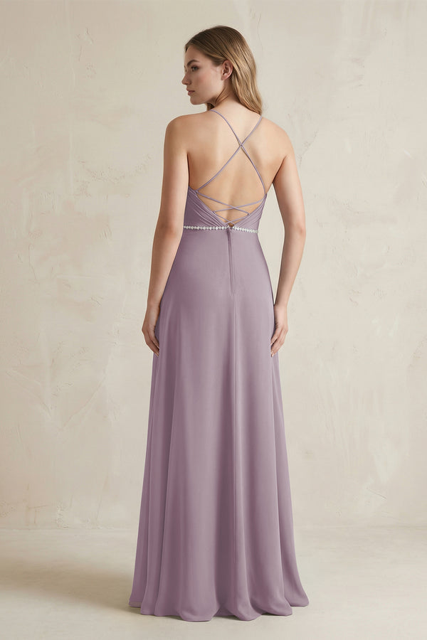 Chiffon A-Line Ruched Cami Strap Bridesmaid Dress  in Dusk (2) | KISSBRIDAL