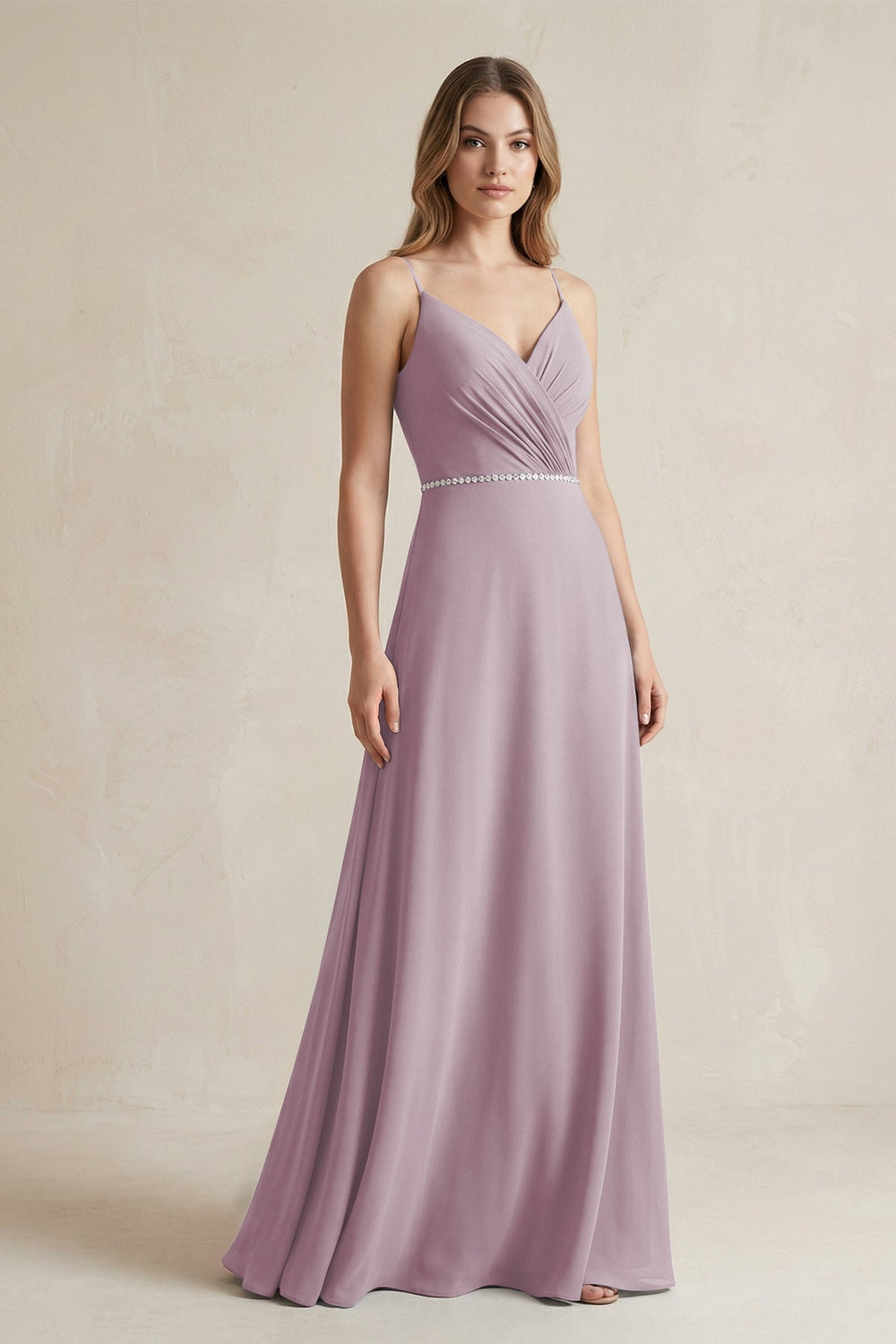 Chiffon A - Line Ruched Cami Strap Bridesmaid Dress in Dusk - KISS BRIDAL Bridesmaid Dresses