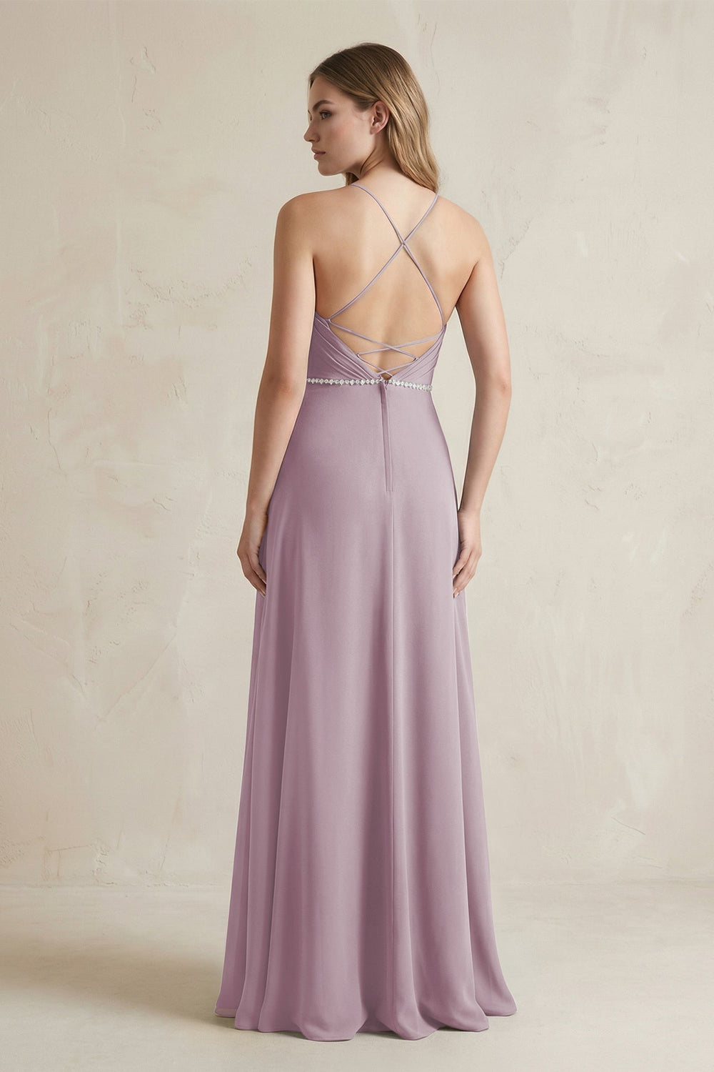 Chiffon A - Line Ruched Cami Strap Bridesmaid Dress in Dusk - KISS BRIDAL Bridesmaid Dresses