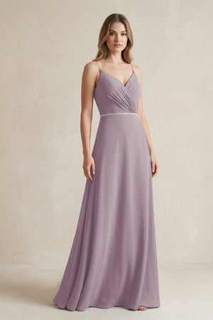 Chiffon A-Line Ruched Cami Strap Bridesmaid Dress  in Dusk | KISSBRIDAL