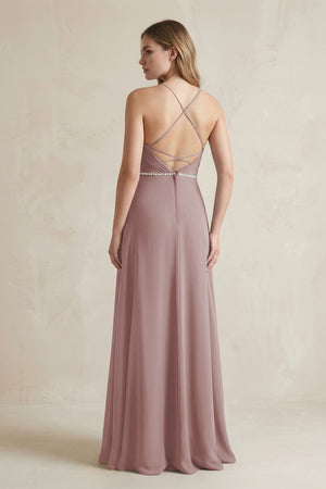 Chiffon A-Line Ruched Cami Strap Bridesmaid Dress  in Dusty Rose (2) | KISSBRIDAL