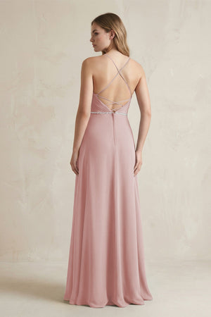 Chiffon A - Line Ruched Cami Strap Bridesmaid Dress in Dusty Rose - SHE IS ME Bridesmaid Dresses