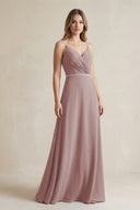 Chiffon A-Line Ruched Cami Strap Bridesmaid Dress  in Dusty Rose | KISSBRIDAL