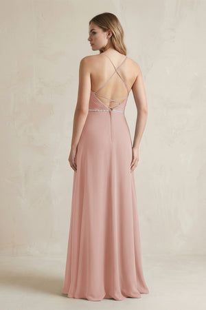 Chiffon A-Line Ruched Cami Strap Bridesmaid Dress  in English Rose (2) | KISSBRIDAL