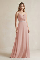Chiffon A-Line Ruched Cami Strap Bridesmaid Dress  in English Rose | KISSBRIDAL