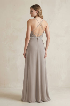 Chiffon A-Line Ruched Cami Strap Bridesmaid Dress  in Frost (2) | KISSBRIDAL