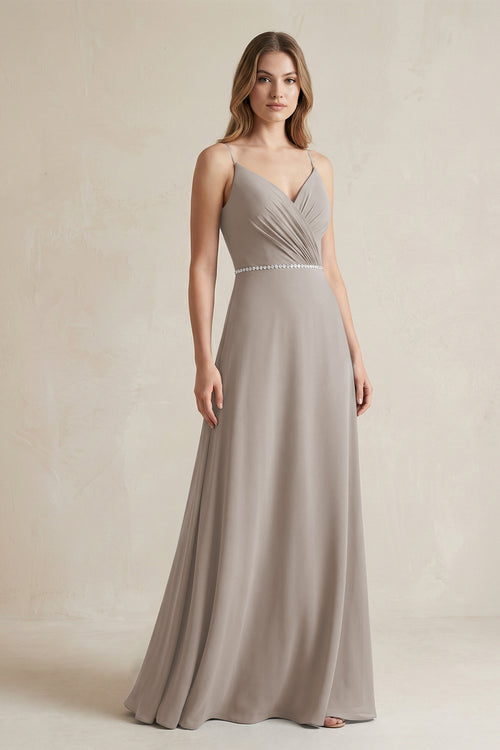 Chiffon A-Line Ruched Cami Strap Bridesmaid Dress  in Frost | KISSBRIDAL