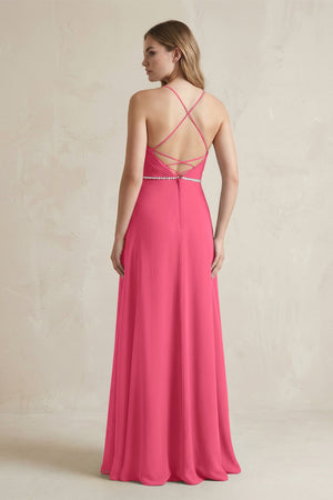 Chiffon A - Line Ruched Cami Strap Bridesmaid Dress in Fuchsia - SHE IS ME Bridesmaid Dresses