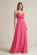 Chiffon A - Line Ruched Cami Strap Bridesmaid Dress in Fuchsia - SHE IS ME Bridesmaid Dresses