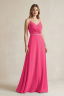 Chiffon A-Line Ruched Cami Strap Bridesmaid Dress  in Fuchsia | KISSBRIDAL