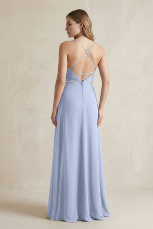 Chiffon A-Line Ruched Cami Strap Bridesmaid Dress  in Ice (2) | KISSBRIDAL