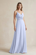 Chiffon A - Line Ruched Cami Strap Bridesmaid Dress in Ice - SHE IS ME Bridesmaid Dresses