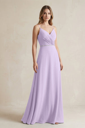 Chiffon A - Line Ruched Cami Strap Bridesmaid Dress in Lavender - SHE IS ME Bridesmaid Dresses