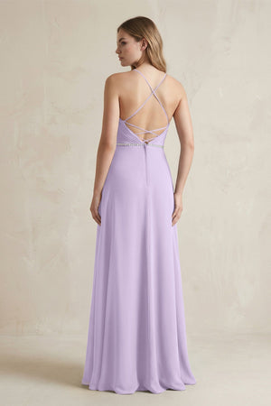 Chiffon A - Line Ruched Cami Strap Bridesmaid Dress in Lavender - SHE IS ME Bridesmaid Dresses