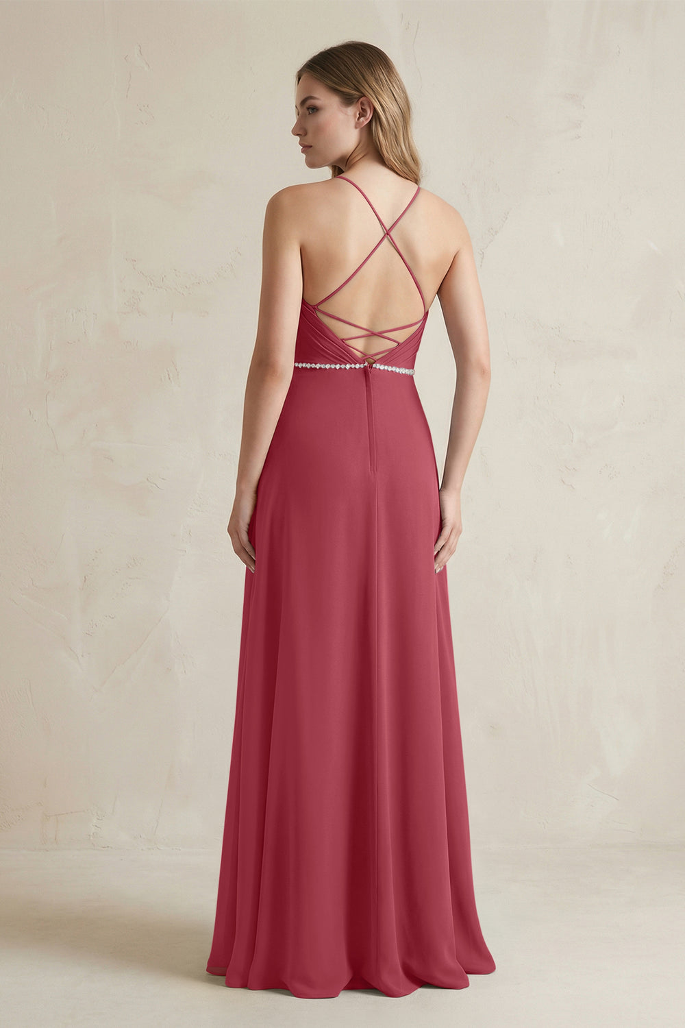 Chiffon A-Line Ruched Cami Strap Bridesmaid Dress  in Merlot