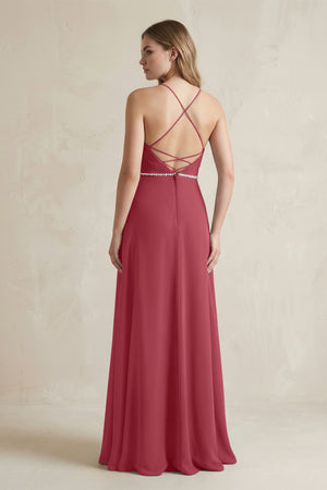 Chiffon A-Line Ruched Cami Strap Bridesmaid Dress  in Merlot (2) | KISSBRIDAL