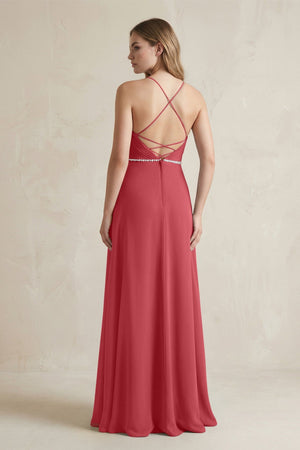 Chiffon A - Line Ruched Cami Strap Bridesmaid Dress in Merlot - SHE IS ME Bridesmaid Dresses