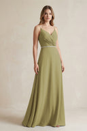 Chiffon A-Line Ruched Cami Strap Bridesmaid Dress  in Moss Green | KISSBRIDAL