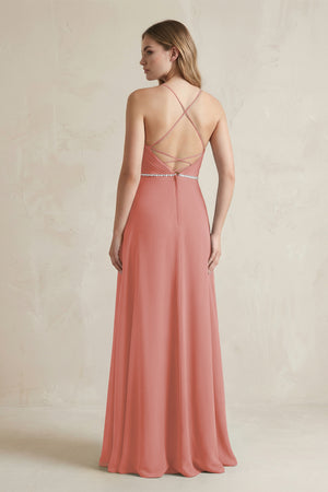 Chiffon A-Line Ruched Cami Strap Bridesmaid Dress  in Mulberry (2) | KISSBRIDAL