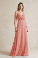 Chiffon A - Line Ruched Cami Strap Bridesmaid Dress in Mulberry - SHE IS ME Bridesmaid Dresses