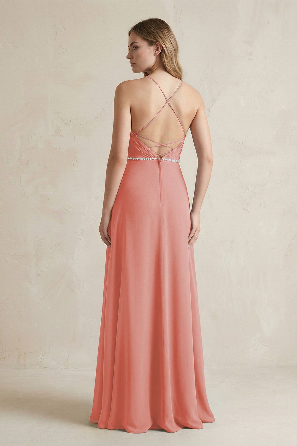 Chiffon A - Line Ruched Cami Strap Bridesmaid Dress in Mulberry - KISS BRIDAL Bridesmaid Dresses