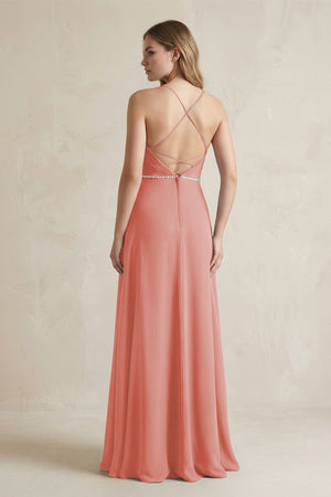 Chiffon A - Line Ruched Cami Strap Bridesmaid Dress in Mulberry - SHE IS ME Bridesmaid Dresses