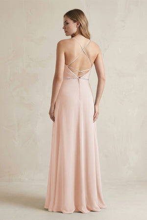 Chiffon A - Line Ruched Cami Strap Bridesmaid Dress in Pale Blush - SHE IS ME Bridesmaid Dresses