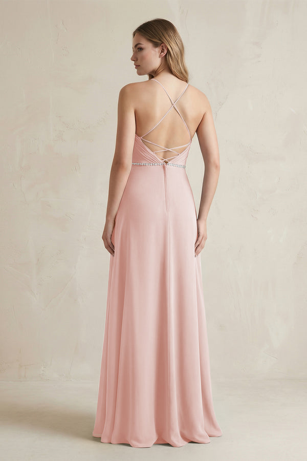 Chiffon A-Line Ruched Cami Strap Bridesmaid Dress  in Rose Petal (2) | KISSBRIDAL