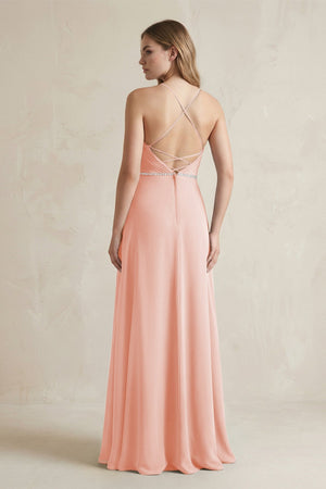 Chiffon A - Line Ruched Cami Strap Bridesmaid Dress in Rose Petal - SHE IS ME Bridesmaid Dresses