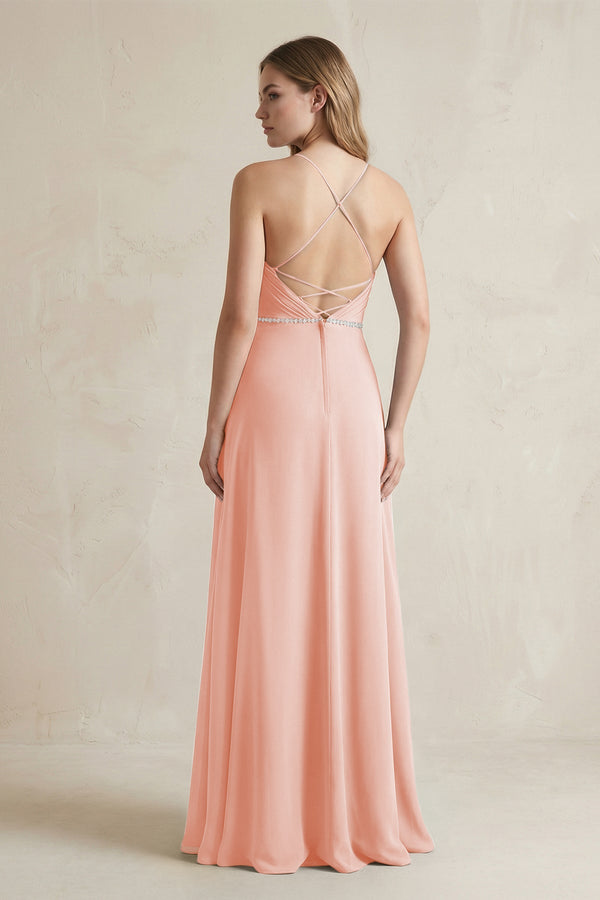 Chiffon A - Line Ruched Cami Strap Bridesmaid Dress in Rose Petal - SHE IS ME Bridesmaid Dresses