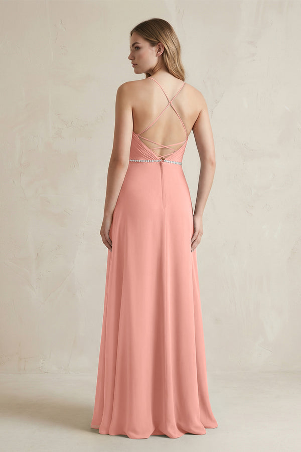 Chiffon A-Line Ruched Cami Strap Bridesmaid Dress  in Rosette (2) | KISSBRIDAL