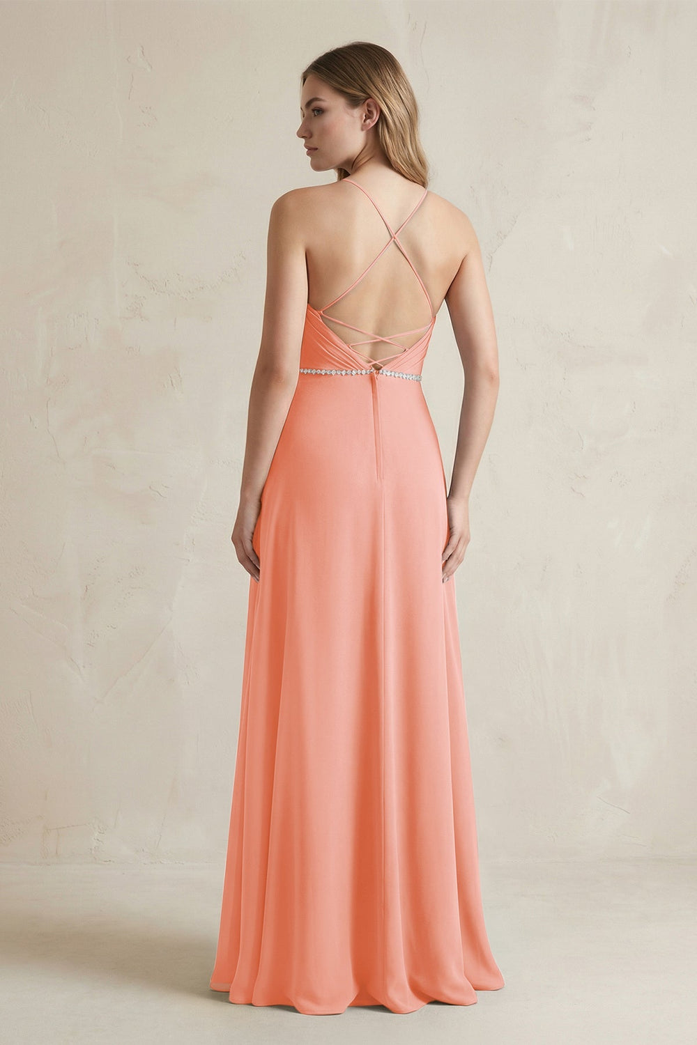 Chiffon A - Line Ruched Cami Strap Bridesmaid Dress in Rosette - KISS BRIDAL Bridesmaid Dresses