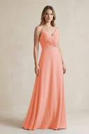 Chiffon A - Line Ruched Cami Strap Bridesmaid Dress in Rosette - SHE IS ME Bridesmaid Dresses