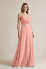 Chiffon A-Line Ruched Cami Strap Bridesmaid Dress  in Rosette | KISSBRIDAL