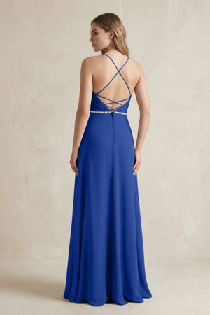 Chiffon A - Line Ruched Cami Strap Bridesmaid Dress in Royal Blue - SHE IS ME Bridesmaid Dresses