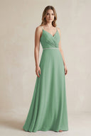 Chiffon A - Line Ruched Cami Strap Bridesmaid Dress in Sea Glass - SHE IS ME Bridesmaid Dresses