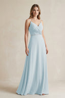 Chiffon A-Line Ruched Cami Strap Bridesmaid Dress  in Sky Blue | KISSBRIDAL