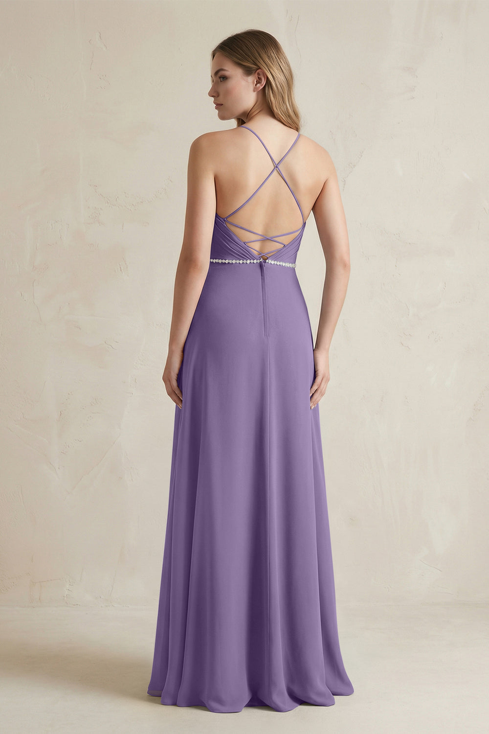 Chiffon A-Line Ruched Cami Strap Bridesmaid Dress  in Tahiti