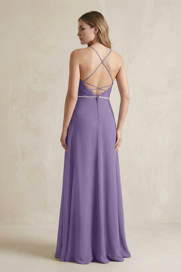 Chiffon A-Line Ruched Cami Strap Bridesmaid Dress  in Tahiti (2) | KISSBRIDAL