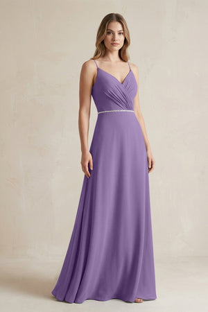 Chiffon A - Line Ruched Cami Strap Bridesmaid Dress in Tahiti - SHE IS ME Bridesmaid Dresses