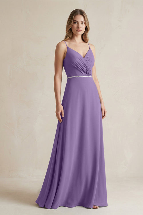 Chiffon A - Line Ruched Cami Strap Bridesmaid Dress in Tahiti - SHE IS ME Bridesmaid Dresses